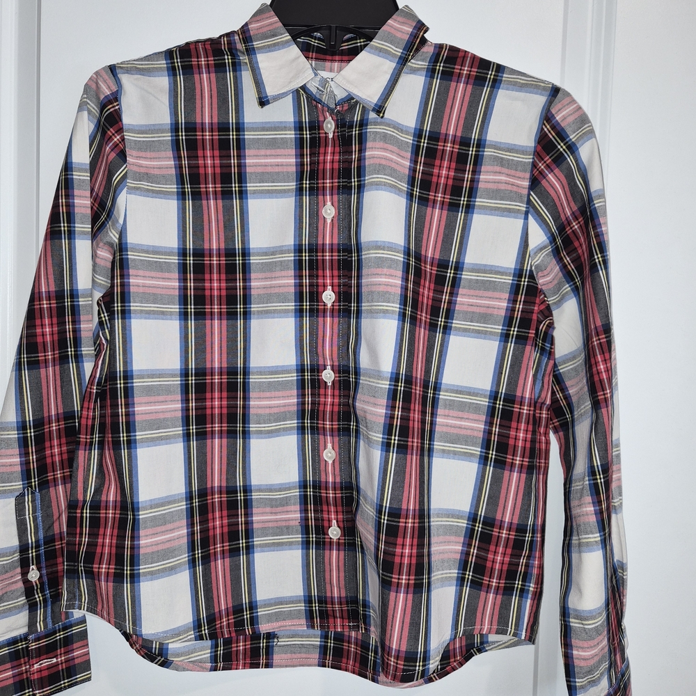 J. Crew Multicolor Crop Plaid Button Down Shirt